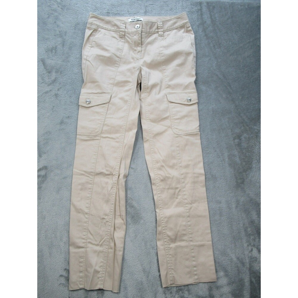 WHBM Cargo Pants Women’s 2 Straight Leg Ankle Beige Stretch Utility Pockets